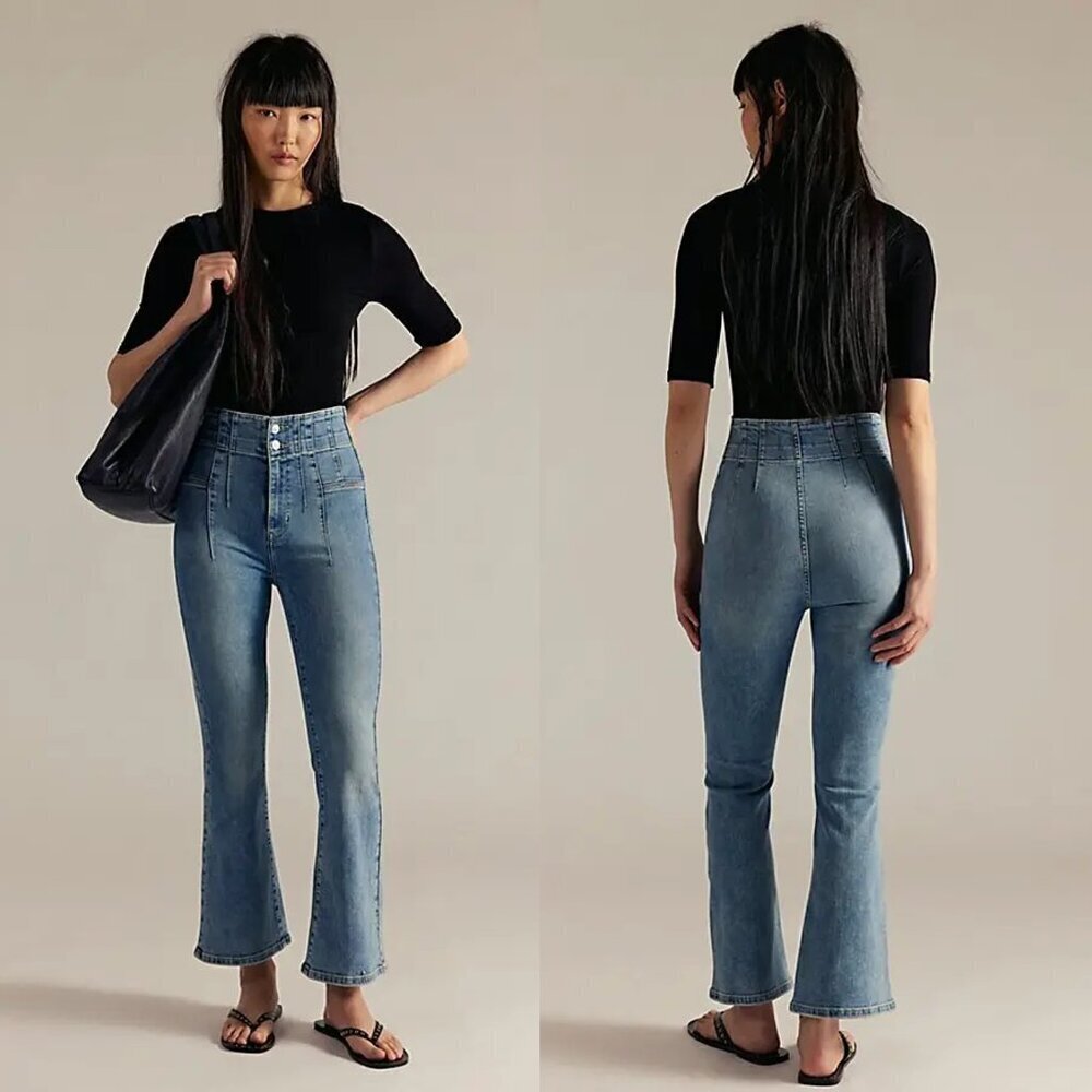 New Free People We The Free Jayde Crop Flare Hayley Blue Jeans Size 30